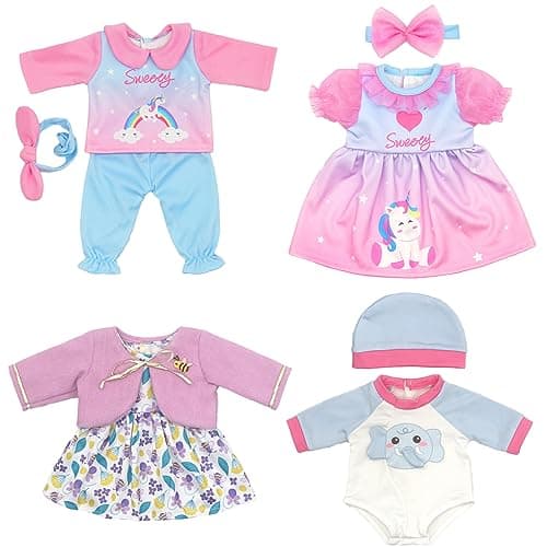 Image of Doll Clothes for 14-16 Inches 35-43cm Baby Doll, 4-packs Dress with Hat, Coat, Headband (Not Include Doll)