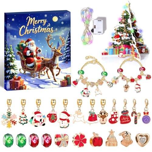 Image of Advent Calendar 2025 Girls Christmas Countdown Calendar, 24 Days Of Surprise Girls Christmas Jewelry DIY Set, Including 24 Charms Beads, 2 Bracelets, Gift Idea