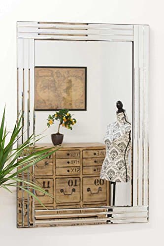 Image of MirrorOutlet Large All Glass Venetian Wall Mirror-Rectangular for Lounge, Dining Room, Bedroom, Bathroom and more-90cm X 60cm. UK's Largest Stockist, Frameless, 90 x 60