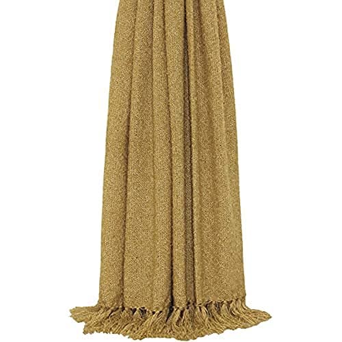 Image of Riva Paoletti Auriella Throw Ochre Yellow Loose Weave Design Fringed Edges Machine Washable Acrylic and Polyester Blend 127 x 180cm (50" x 71" inches)