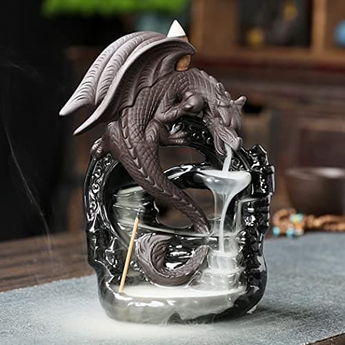 Image of Milky Way Dragon Backflow Ceramic Incense Burner, Handmade Waterfall Holder With 20 Cones and 30 Sticks, Home Decor Aromatherapy Ornament