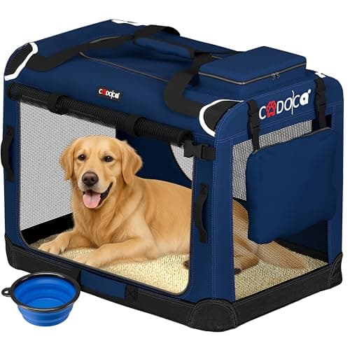 Image of CADOCA® XXXL Dog Crate - Fabric | Dog Cage Foldable Portable Indoor & Car Travel Pet Carrier for Pets | Lightweight with Mesh Windows | Puppy, Kitten, Dog, Cat Carrier | 101x68x65cm Navy Blue