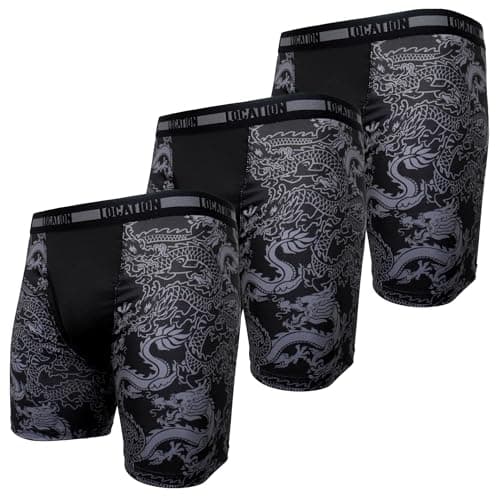Image of Mens Location Boxers 3 Pack Sports Longer Leg Trunks Boxer Shorts Adults Underwear Dragon Pattern (3XL, Contender 3)