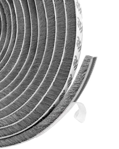 Image of Draft Excluder for Doors, Draught Excluder for Windows, 9mm(W) x 5mm(T) x 5Meters(L) Self-Adhesive Brush Seal Strip Air Stopper for Door Window, SoundProof Weather Strip Tape Seals for Gap Seal, Black