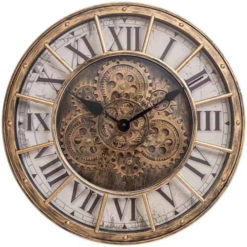 Image of LENAUQ Moving Gears Wall Clock, 18 Inch Modern Gear Rotating Wall Clock Old Style Rustic Unique Vintage Industrial Clock for Living Room Decor Home Farmhouse (Retro Copper)