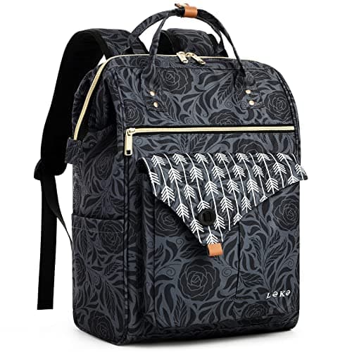 Image of Lekesky Laptop Rucksack Bag15.6 Inch Computer Backpack School Bag for Travel Business College Women Men-Black Rose