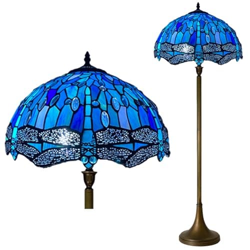Image of Auroh Tiffany Floor Lamps Stunning Quality Handcrafted 16 inch Stained Glass Lamp Shades Antique Design Floor Lamp for Living Room Bedroom Hallway Gallery (TFL-1607)