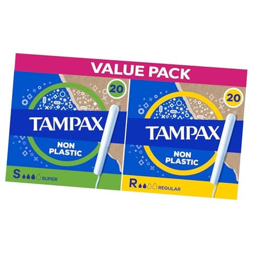 Image of Tampax Super + Tampax Regular Tampons Bundle - 40 Count (20 of Each) Cardboard Applicator Medium & Ligth Flow Protection in One Pack
