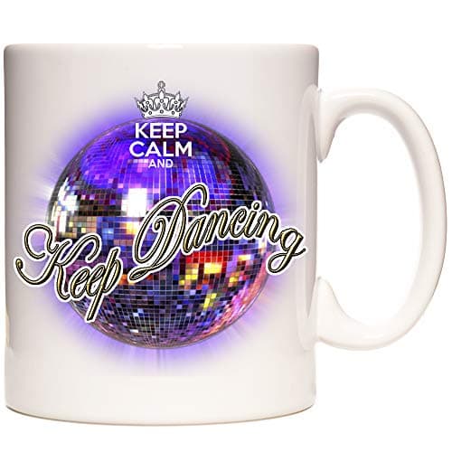 Image of KAZMUGZ Keep Calm and Keep Dancing - Purple. Glitter Ball Ceramic Mug. Strictly A Gift. Ball Room Dancing Gift