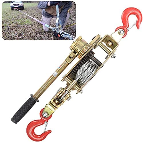 Image of Portable Power Puller Winch Multi-Function Ratchet with Wire Rope & Hook for Fencing Tree Stump Removal and Tensioning - Heavy-Duty Hand Winch for Outdoor Use
