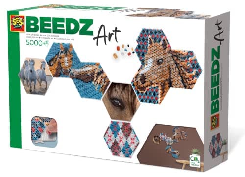 Image of SES Creative Beedz Art-Hex Tiles Horses, 5000 Colorful Iron-on Beads, 3 Connectible Pegboards