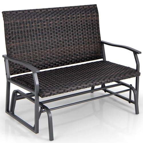 Image of COSTWAY 2-Person Rattan Glider Bench, Patio Double Swing Gliding Chair Loveseat, Outdoor Relax Rocking Chair for Balcony, Porch, Backyard and Poolside