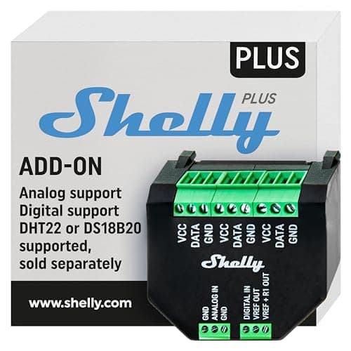 Image of Shelly Plus Add-On | Add-On for Shelly Plus & Gen3 Devices | Temperature and Humidity Sensor Interface | Home Automation | DS18B20, DHT22 & Arduino Sensors | Analog and Digital Input | No Hub Required