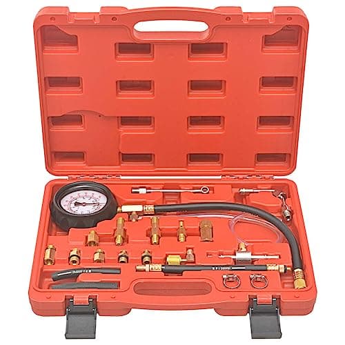 Image of Fuel Injection Pressure Tester Kit with Pressure Gauge 0-10 Bar Adapter and Quick Release Copper Plastic Car Truck with Storage Case Ideal for Workshop