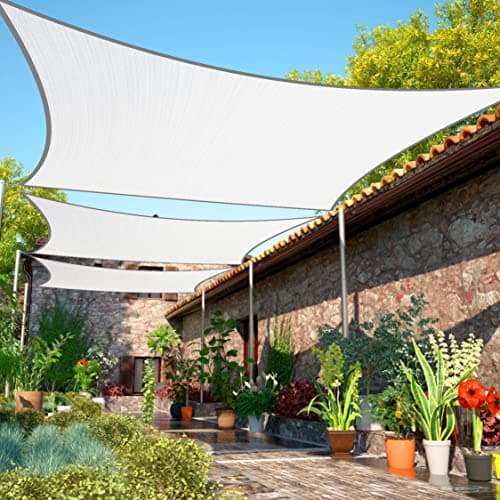Image of ShadeMart 8' x 16' White Sun Shade Sail Rectangle SMSLR Canopy Fabric Cloth Screen, Water and Air Permeable & UV Resistant, Heavy Duty, Carport Patio Outdoor - We Customize Size