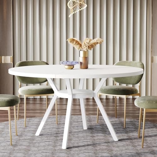 Image of Tribesigns Round Dining Table, 120CM Large Kitchen Tables for 6-8 People,Modern Style with Metal Legs for Dining Room Kitchen Cafe (Only Table) (White)