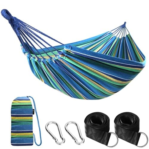 Image of Anyoo Cotton Hammock Comfortable Fabric with Tree-friendly Straps, Durable Portable Hammock with Travel Bag,Perfect for Garden Camping Outdoor/Indoor Patio Balcony Backyard