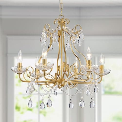 Image of WUZUPS Crystal Candle Chandelier Pendant Flushmount Ceiling Light Modern Lighting Fixture for Bedroom Hallway Bar Kitchen Bathroom, H 55 x W 57, Gold, E14 Base