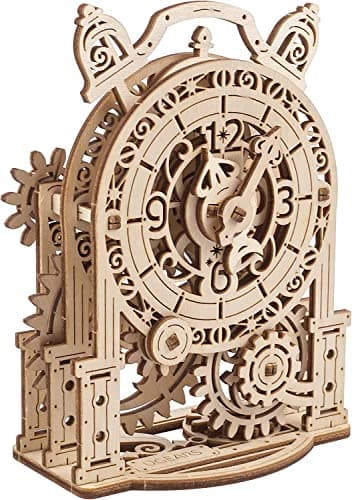 Image of UGEARS Vintage Alarm Clock 3D Puzzle - Wooden Model Kits for Adults to Build - Mechanical Model Desk Clock Making Kit, 3D Wooden Puzzles For Adults, Construction Set Gifts for Christmas