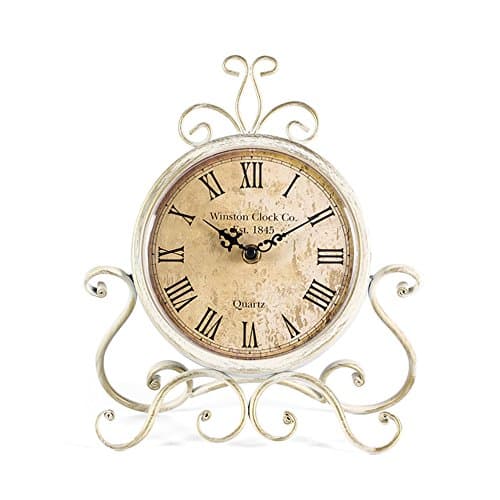 Image of HZDHCLH Table Clocks 11Inch Height Roman Retro Silent Desk Clock for Living Room Bedroom Office(White)