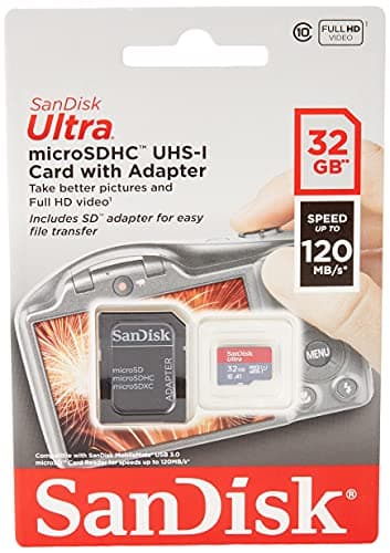 Image of SanDisk 32GB Ultra microSDHC card for Digital cameras and Full HD videos + SD adapter up to 120 MB/s with A1 App Performance UHS-I Class 10 U1