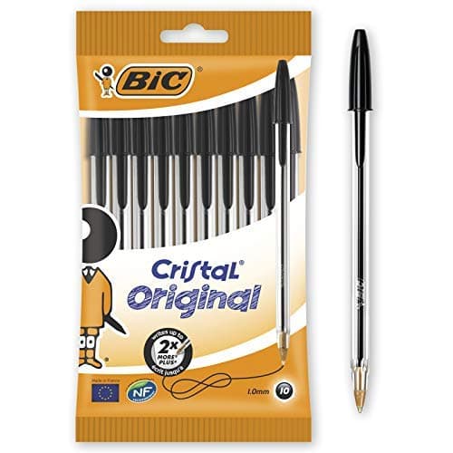 Image of Bic Cristal Original Smudge- Free Ballpoint Pens with Medium Point (1.0 mm), Black, Pack of 10 X3
