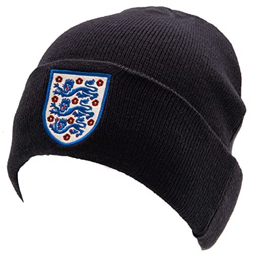 Image of England FA Football Fan/Supporters Official World Cup Cuff Beanie Thermal Knit Navy Beanie Adults - One Size fits All (England FA Beanie Hat)