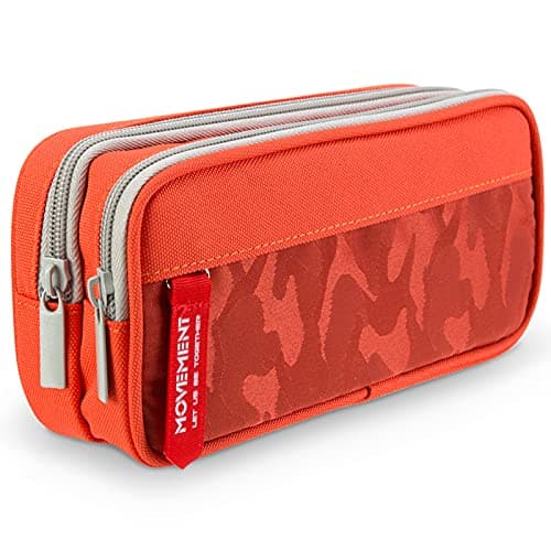 Image of TOYESS Large Pencil Case for Boys and Girls, Personalised Lightweight Triple Pockets Pencil Cases with Big Compartments for School Stationary, Camouflage Orange