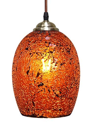 Image of Vintage Crackle Amber Glass Pendant Light Retro Globe Mosaic Ceiling Lamp Shade Hanging M0209