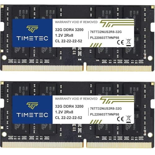 Image of Timetec 64GB KIT(2x32GB) DDR4 3200MHz PC4-25600 Non-ECC Unbuffered 1.2V CL22 2Rx8 Dual Rank 260 Pin SODIMM Compatible with AMD and Intel Gaming Laptop Notebook PC Computer Memory RAM Module Upgrade
