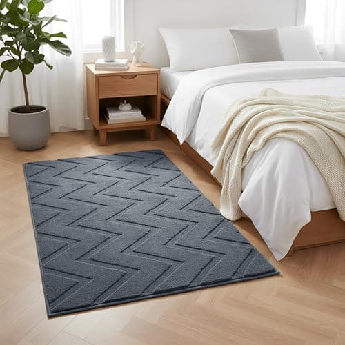 Image of Aspire Homeware Rugs For Bedroom 80x150 cm – 100% Polyester Machine Washable Grey Rugs Living Room Anti Slip Hallway Carpet Runner, Modern Zig Zag High Low Pile Rug For Kids Room Non Shedding