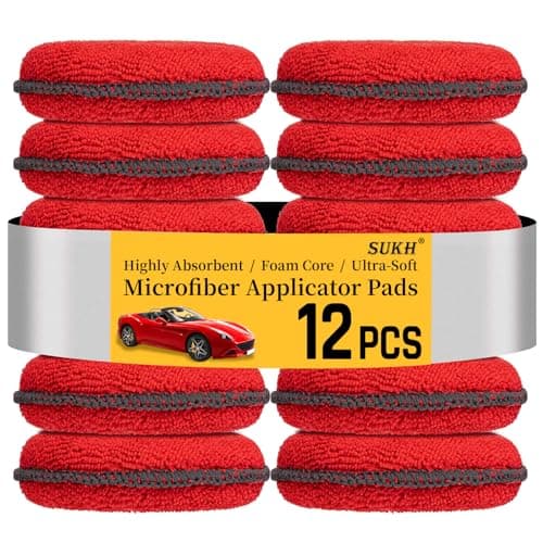 Image of Sukh 12 Pack Microfiber Foam Car Wax Applicator Pad - Foam Applicator Pads Detailing Round 4.72 inch Polishing Sponges for Car Wax Applicator Pad Red.