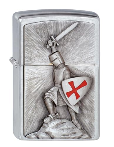 Image of Zippo - Windproof Lighter, Crusade Victory, Brushed Chrome, Emblem, Refillable, Reusable, Windproof Design, Gift Box, Made in the USA