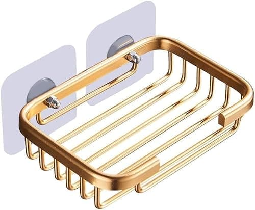 Image of Gold Soap Dish for Shower Creative Hanging Drain Rack,Self Adhesive Soap Dish Holder,Soap Holder Soaps Dishs Storage Rack,Damage Free Hanging Bathroom Drill Free Bathroom Accessories