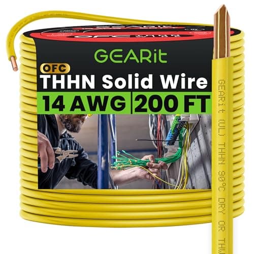 Image of GEARit Solid THHN Wire (14 Gauge, 200 Feet) 100% OFC Electrical Building Wire, Rated for Up to 600 Volts, Single Conductor, Nylon Jacket, UL Listed/RoHs Compliant - Yellow, 200ft