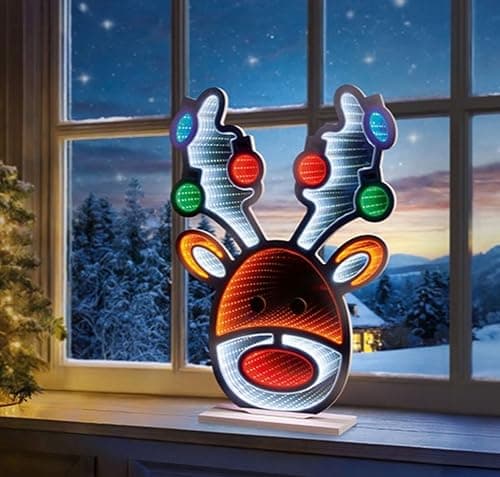Image of Premier 60cm Standing Stag Head Infinity Light – LED Christmas Reindeer Decoration with 3D Tunnel Illusion – Festive Light-Up Stag Figure for Indoor Christmas Décor and Winter Displays