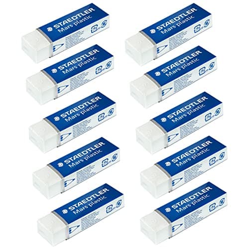 Image of Staedtler Mars Plastic Eraser Rubber - 526 - Pencil, School, Office, Drawing - White - Pack of 10