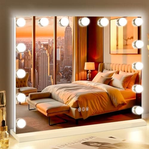 Image of FENCHILIN Hollywood Mirror with Backlit 15 LED Vanity Mirror with Lights 3 Lighting Modes Hollywood Vanity Makeup Mirror with Lights Shatterproof for Dressing Table 58x46cm