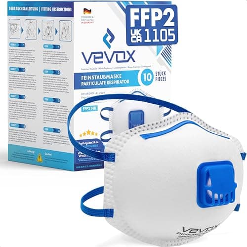 Image of VEVOX® FFP2 Dust Mask - Set of 10 - Valved Face Masks - Respirator - Protection e.g. for Construction, Building Work, Sanding, Woodworking, Fine Dusts, Aersoles or Particles