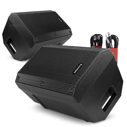 Image of VONYX VSA08BT 8-Inch Active Foldback Stage Monitor Speaker Pair with Bluetooth, Flexible XLR to Jack & Balanced XLR Cables - Ideal for Live Performances & Events