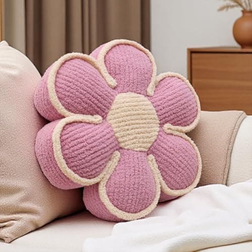 Image of Aryan Pink Flower Throw Pillow, Floor Cushion Seat Cushions 16In Cute Decorative Pillows Daisy Cushion for Sofa Couch Chair Bed Teen Girls Room Bedroom Decor Aesthetic (Pink)