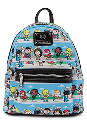 Image of Loungefly DC Comics Superheroes Chibi Lineup Womens Double Strap Shoulder Bag Purse