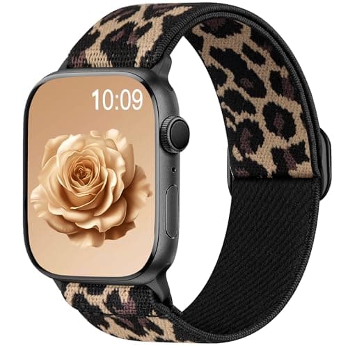 Image of Maledan Solo Loop Nylon Strap Compatible with Apple Watch Straps 40mm 41mm 38mm 42mm Women Men - Stretchy Elastic Nylon Sport Band for iWatch Series 11 10 9 8 7 6 5 4 3 2 1 SE3 SE2 SE, Leopard