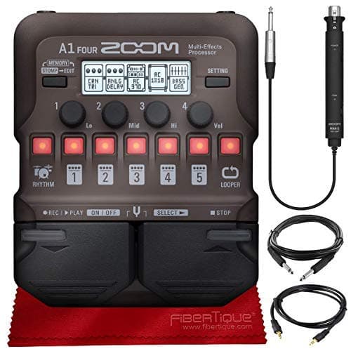 Image of Zoom A1 FOUR Acoustic Instrument Multi-Effect Processor for Acoustic Guitar, Saxophone, Trumpet, Violin, Harmonica or Acoustic Bass + Cables & Fibertique Microfiber Cleaning Cloth