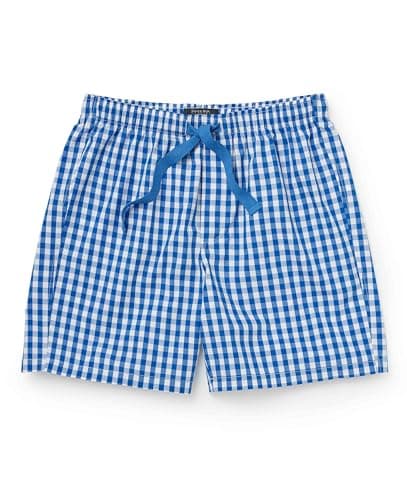 Image of THE SAVILE ROW COMPANY LONDON Men's Luxury 100% Cotton Soft Pyjama Lounge Shorts - Blue Gingham Check - Medium