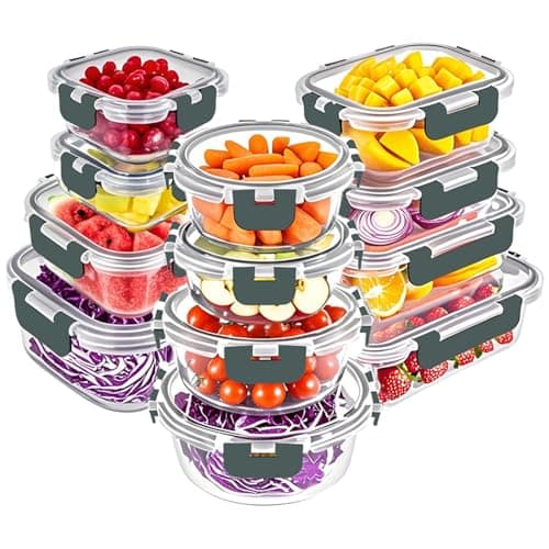 Image of VERONES 12 Packs Glass Food Storage Containers Set, Glass Meal Prep Containers with Lids, for Microwave, Oven, Freezer & Dishwasher Friendly,Grey