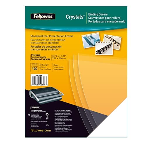 Image of Fellowes A4 Binding Cover - 180 Microns PVC Binding Covers - Pack of 100 Binding Covers - Transparent