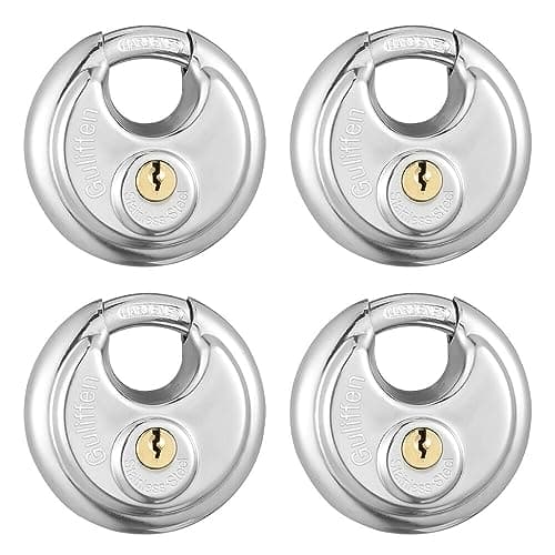 Image of 4 Pack Keyed Alike Disc Padlock, Stainless Steel Lock with Key,2-3/4 in.Wide,3/8 in. Diameter Shackle, Discus Lock for Storage Unit, Sheds, Garages and Fence
