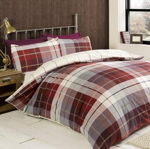 Image of Rapport Home 100% Brushed Cotton Single Duvet Cover Set - Cosy Soft Red Bedding with 1 Pillowcase (200 x 135 cm)