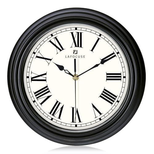 Image of Lafocuse 12 Inch Silent Non Ticking Black Wall Clock Kitchen, Quartz Decorative Retro Roman Numerals Wall Clocks for Living Room Bedroom Office-Version 2.0